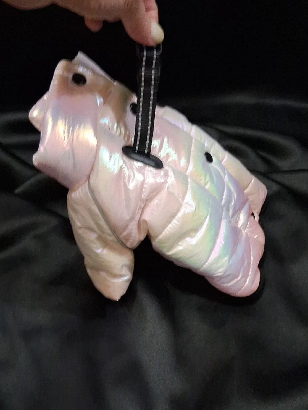 Iridescent Pink Dog Puffer Coat  - Comfortable Everyday Wear Harness Attached- S